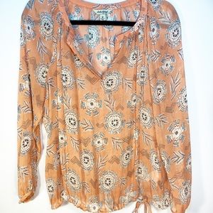 Lucky Brand Sheer Coral Patterned Blouse